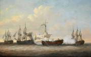 plight of the monmouth at the close of the action with three french ships